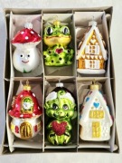 Bombki choinkowe szklane 6 szt mix kolorowe kształtki retro jak prl figurki