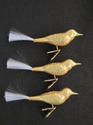 Bombki szklane, 3 x ptaszek na klipsie retro wzór prl ozdoby choinkowe