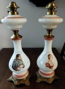 2x Lampa naftowa, para Napoleon Józefina szkło mosiądz