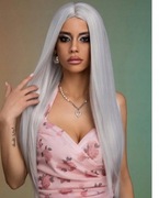 Damska Długa szara prosta peruka Halloween Karnawał