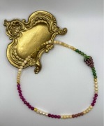 Naszyjnik Toskania, perła, agat, kwarc, rodonit, złocone srebro AG 925