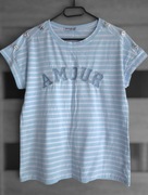Bluzka damska/T-shirt w błękitne paski z wyszywanym napisem AMOUR, M/L
