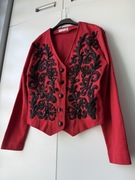 Wyjątkowy czerwony sweter z wełną L’Ultima haft perełki cekiny retro styl