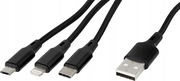 NIEZASTĄPIONY MULTIFUNKCYJNY KABEL 1M USB | 3 PORTY | USB-A USB-C LIGHTNING