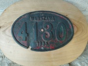 Tablica tabliczka rejestracyjna  rowerowa bryczki  WARSZAWA  1935 r 