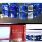 BRANSOLETKA KAMIEŃ LAPIS LAZULI KOSTKI STAL NA WYMIAR PUDEŁKO NA WYMIAR 