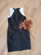 czarna elegancka sukienka z krótkim rękawem prosta basicowa 40L midi