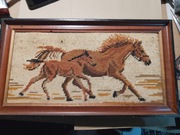 stary obraz konie w ramie gobelin