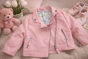 Ramoneska kurtka dziewczęca różowa – eko skóra, zamek 86-92 (18-24m) 