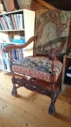 100 letni fotel, drewno dąb, tapicerka arras,wełna