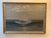 Stary obraz olejny na płótnie - fale- 110,5x80,5