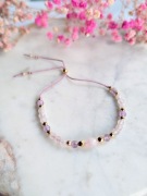 Bransoletka na nici jedwabnej kwarc różowy ametyst hematyt