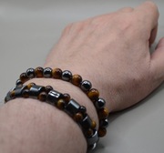 Komplet dwóch bransoletek tygrysie oko i obsydian 5/6/8/10 mm/19 cm