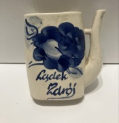pijałka ceramiczna kubek ladek zdrój , kwiatek, malowany, vintage prl