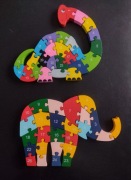Zestaw drewniane puzzle 26 liczb, literki-alfabet, słoń i dinozaur