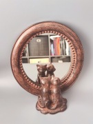 Vintage ceramiczne lusterko z figurą dwóch kotów dekoracyjne lustro 17cm