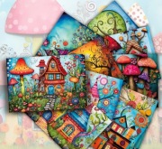 Zestaw 20 kartek z abstrakcyjnymi domkami grzybowymi