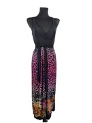 Czarna kolorowa maxi sukienka panterka cętki 36,S/38,M vintage