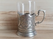 SREBRZONY PODSTAKANNIK KOSZYCZEK UCHWYT SZKLANKA