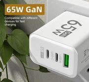 Ładowarka o mocy 65 W uniwersalna. 3 porty + upominek gratis