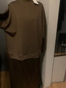 ZARA długa sukienka mega oversize marszczona modal satyna czekoladowa
