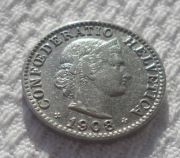 Szwajcaria Konfederacja 20 rappów centymów 1908 B Berno KM# 29 Ładny stan
