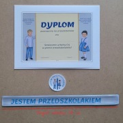 Zestaw na pasowanie: dyplom w papierowej ramce, odblask, okrągła naklejka