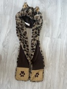 Hooded scarf with pockets mittens 3 in 1 foax fur soft universal size