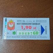 Bilet MPK Gniezno 1,9 zł 