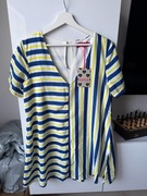 Boohoo -  Nowa bluzka paski żółte niebieskie białe dekolt V - rozmiar 40