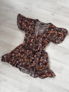 sukienka czarna w kwiaty wiązana kopertowa Sinsay S 36