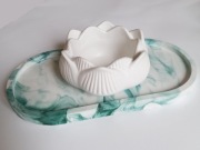 Biały lotos White lotus OWALNA taca i pojemnik 18cm MANUFAKTURA