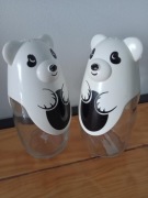 SOLNICZKA PIEPRZNICZKA SZKLANE MISIE PANDA ZESTAW 2 szt PRZYPRAWY WYPRZEDAŻ