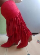 (40) Czerwone, bogato zdobione Kozaki kowbojki z Londynu, NOWE 