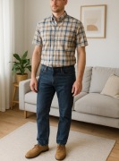 Koszula męska XXL Van Heusen len bawełna klasyczna krata 