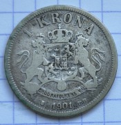 #3942 Szwecja 1 korona 1901 srebro rzadka! 