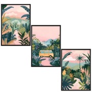 Zestaw 3 plakaty 30x40 - tryptyk ,różowe tło,pastele,tropiki 