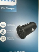 Ładowarka Samochodowa Philips USB podwójna Alu