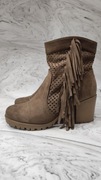 Botki damskie zamszowe ażurowe Boho fango cappuccino brązowe r.38