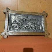 Obraz cynowy w ramie debowej plaskorzezba