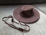 NOWY Kapelusz Skórzany Kowbojski Z Rzemykiem Skóra Brązowy L 57-58 cm