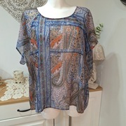 Riccovero bluzka 42 wzór niebieski pomarańcz róż krótki rękaw lekka