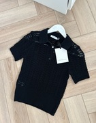 czarny ażurowy szydełkowany sweter polo nowy S Victoria Beckham dla Mango