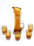 WYSOKI DZBANEK SZKLANKI SZKŁO MIODOWE LATA 80 TE