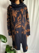 Długi kardigan Bonprix 5XL granat brąz wzór miękki sweter elegancki