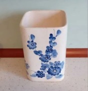 Fajansowy pojemnik biało granatowy  wysokość 7x5 lata 70