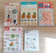 scrapbooking: zestaw dodatków do kartek (konfetti, tagi, ćwieki, badziki)