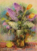 KWIATY W WAZONIE 47x34cm pastel olejny 2009 rok