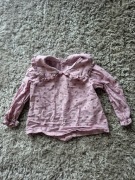 Zara koszula w delikatną kratę z kołnierzykiem i kwiatami różowa 74