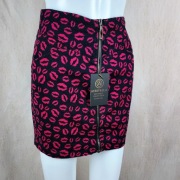 Spódnica mini Aurivella czarna różowe usta zip przód r36 nowa